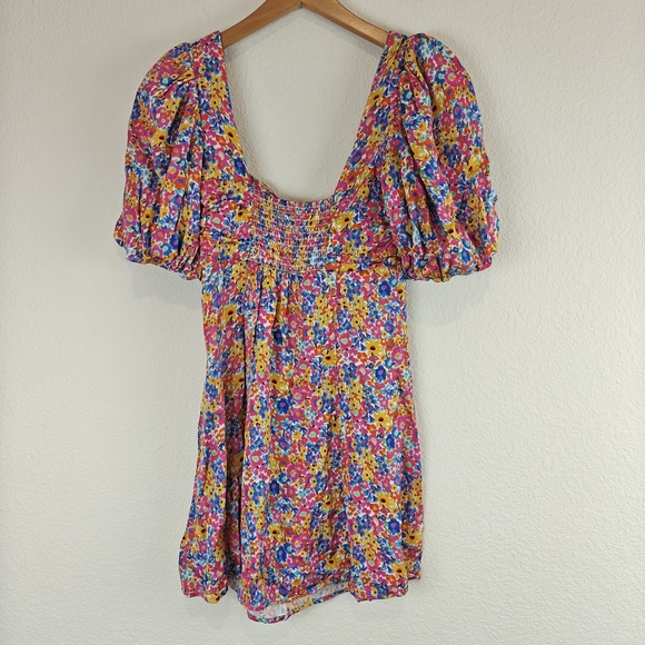 For Love & Lemons Sasha Mini Dress Blue Dizzy Floral Puff Sleeves Size Small - Picture 13 of 16